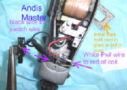 Picture showing wiring of an Andis Master insides