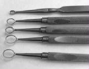 Photo of various curettes for sharpening
