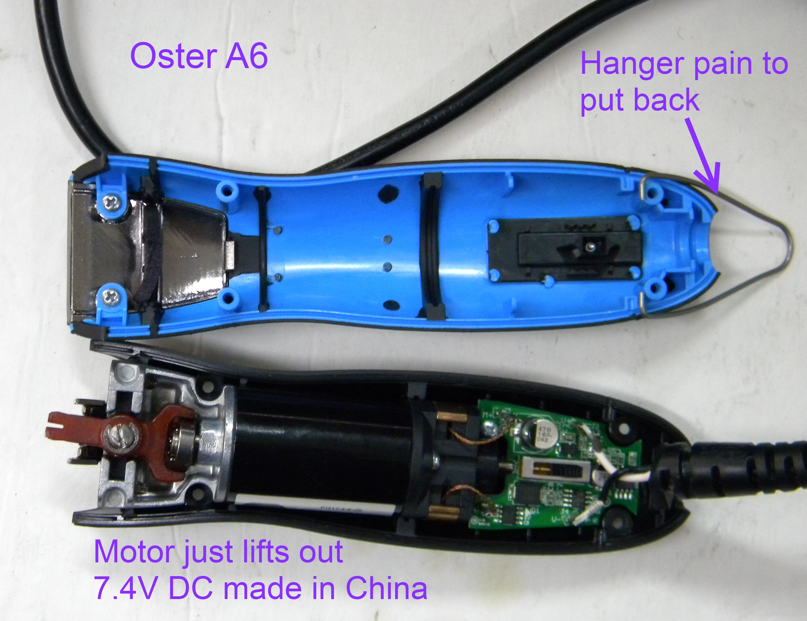 Insides of an Oster A6 clipper photo